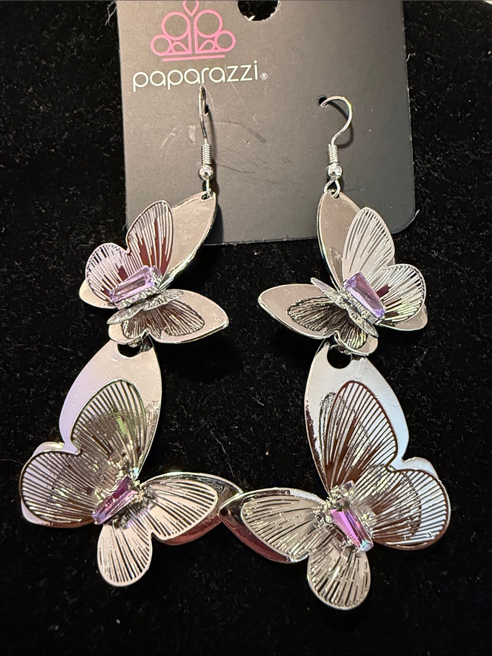 NWT Purple/Silver Airy Butterflies Earrings - Picture 4 of 4